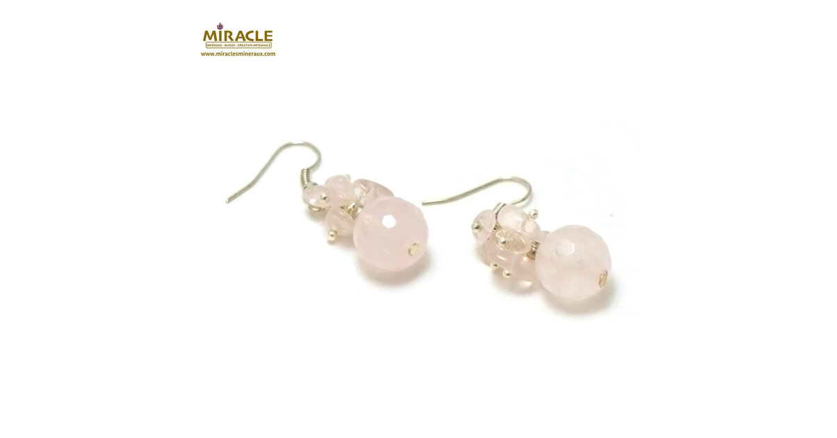 Boucles D'oreilles Pendantes Grappe De Raisin En Pierre De Lune & Argent 925 - Dormeuses